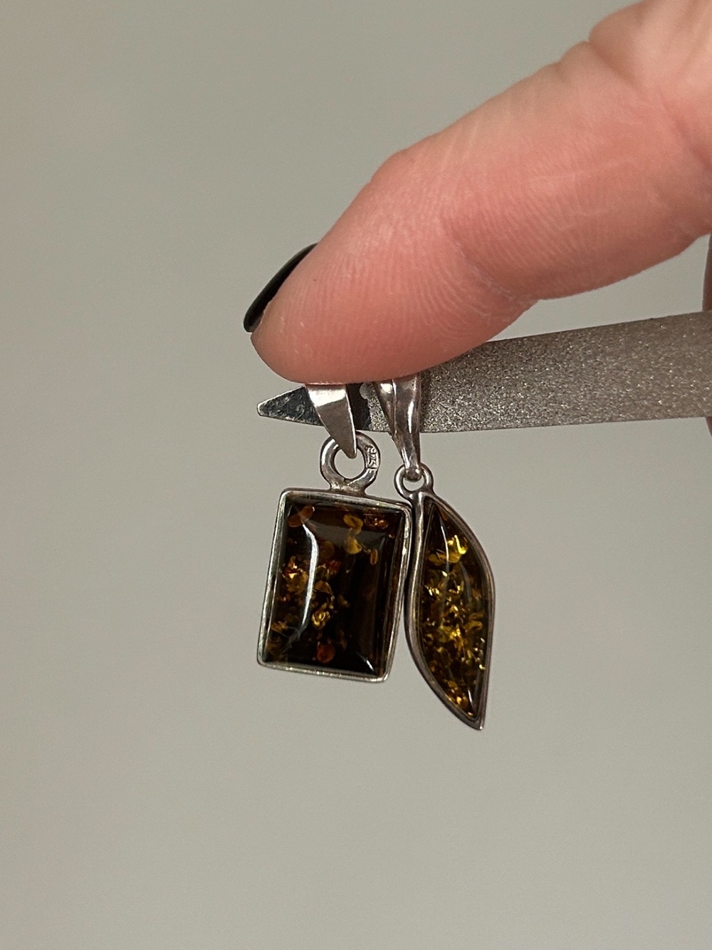 Sterling Silver green Amber Pendants